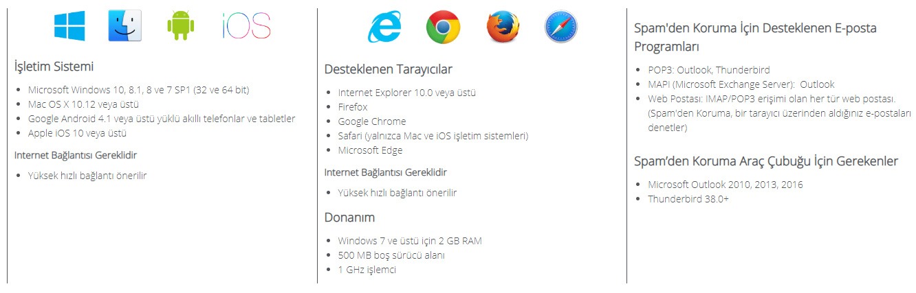 mcafee sistem gereksinimleri